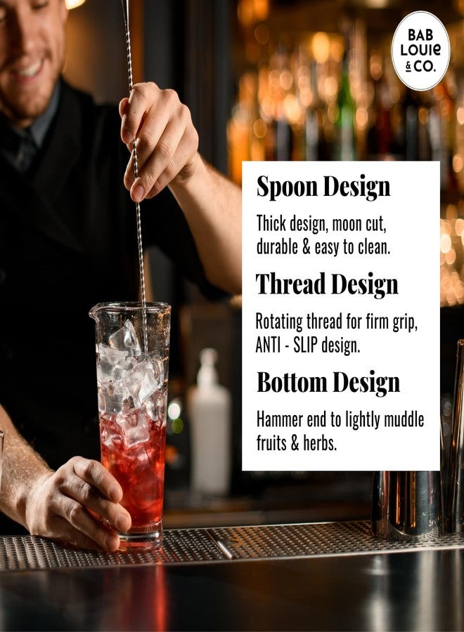 Bab Louie & Co. ملعقة بار من الفولاذ المقاوم للصدأ من باب لوي وشركاه، عبوة من قطعة واحدة، 11 بوصة، ملعقة طويلة، ملعقة بار، ملحقات بار، ملعقة خلط كوكتيل، ملعقة تقليب بمقبض طويل - Image 3